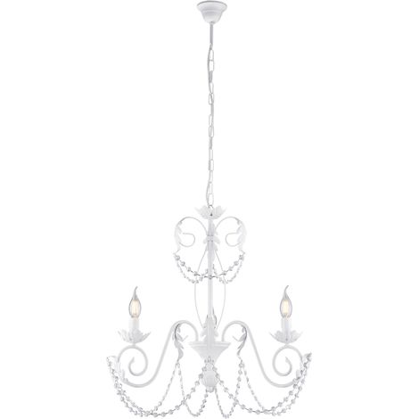 Lampadario in ferro Bianco Shabby strass damasco tre luci 47x h60 cm (1/3)