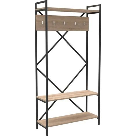 Étagère d'entrée porte-manteau en métal blanc 90x35xh.180 cm