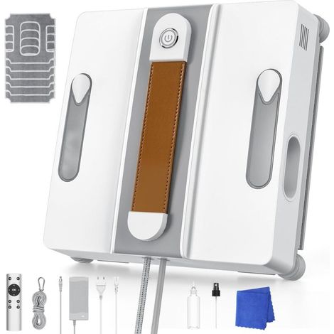 Robot Laveur de Vitres, Robot Nettoyeur Vitre Automatique avec 4 Buses, 3 Modes de Nettoyage, Navigation Intelligente, Détection des Bords, Système de Sécurité, Télécommande et 6 Chiffons de Nettoyage