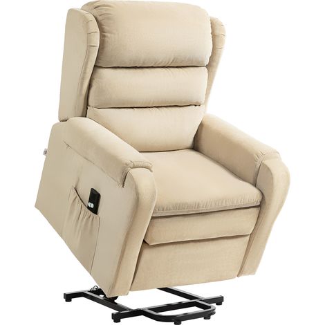 Poltrona elettrica reclinabile e sollevabile a 160°, poltrona relax elettrica in velluto con telecomando, poggiapiedi e tasche laterali, color crema (1/5)