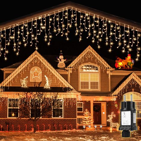 SALCAR Guirlande Lumineuse LED Pluie Glacée Extérieure 2M 80 LED, Rideau Lumineux Intérieur Noël avec 8 Modes d'Éclairage et Fonction Mémoire, Éclairage de Noël Extérieur Étanche, Blanc Chaud (1/4)