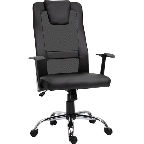 Ergonomischer Bürostuhl mit Höhenverstellung, Wippfunktion, Armlehnen und 360° Drehung, Kunstleder, Schwarz (1/5)