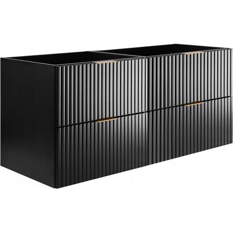 Waschtischunterschrank - 120 cm - Schwarz - Modernes Design - Elegante gerillte Fronten