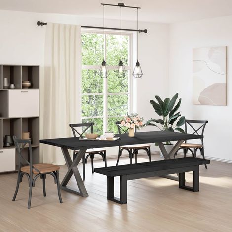 vidaXL Dining Bench NOAIN 180 x 41 x 45 cm Solid Pine Wood Black