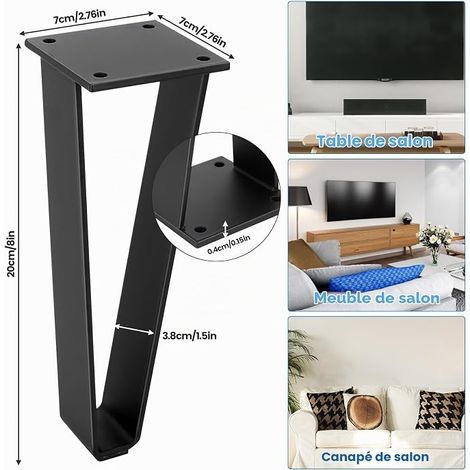 Furniture Legs, 20 cm Metal Pin Table Legs, Furniture Legs for Coffee Table, Dining Room Table, with Protective Pads and Screws (Black 20 cm) (1/4)