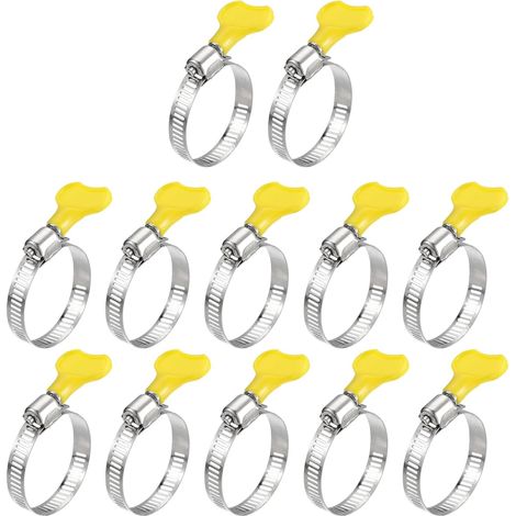 Vis Sans Fin Engrenage Tuyau Collier, 12pcs 1" - 1 1/2" Clé Type Réglable Inox Acier Tuyau Pinces avec Plastique Poignée pour Sécurisation Tuyau (1/5)