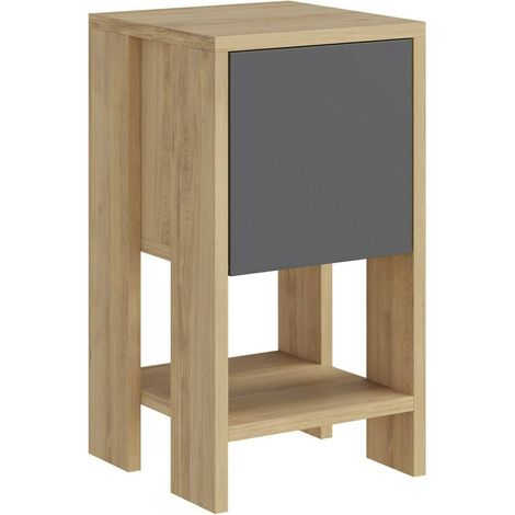 Dmora - Comodino Draco, Comò basso, Tavolino da notte, Mensola da letto, 30x30h55 cm, Quercia e Antracite, con imballo rinforzato, con imballo rinforzato