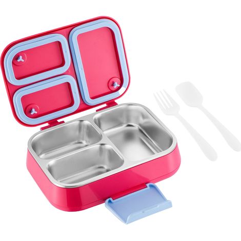 Transparente, rosafarbene, isolierte Lunchtasche mit 3 Fächern, aus Edelstahl, leicht, ideal für Büro, Schule und Picknicks (1/5)