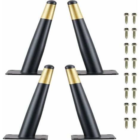 Set of 4 10cm Furniture Legs Metal Chair Table Legs with Silent Non-Slip Base Black+Gold