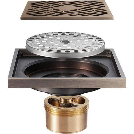 Drain de sol de salle de bain en bronze – Drain de sol de douche carré antique unique – Drain de sol de jardin sculpté 10 × 10 cm (1/5)