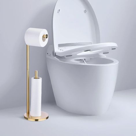 1 Porte-Rouleau Papier Toilette Sur Pied, Acier Inoxydable, Stockage 5 Rouleaux, Sans Perçage, Salle De Bain