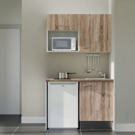 Kitchenette K07 Bois - Plan de travail Bois - Crédence : Non - Evier Inox