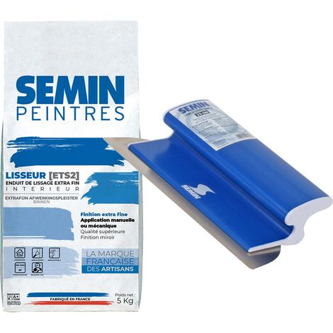 Enduit de lissage extra fin en poudre pour finition des murs Semin Lisseur - intérieur - sac de 5 kg et une lame CE 78 pour enduire et lisser - 25 cm (1/5)