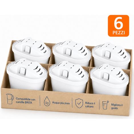 Mutital 6 Filtri Acqua per Caraffa, Compatibili con Brita Maxtra+ / Maxtra Plus, Cartucce Filtranti per Marella, Style, Elemaris e Aluna, con Carbone Attivo e Resina a Scambio Ionico (1/5)