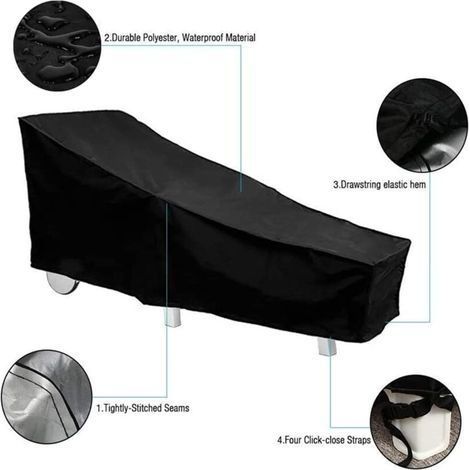 Schutzhülle, wasserdicht, winddicht, UV-beständig, 210D Oxford-Gewebe, für Sonnenliegen/Deckstühle (210 x 75 x 40/80 cm) – Schwarz (1/4)