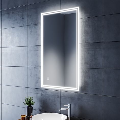 SIRHONA Espejo Baño con Luz Antivaho Espejo Baño LED de Pared Rectangular con Interruptor Táctil 60x100cm (1/5)