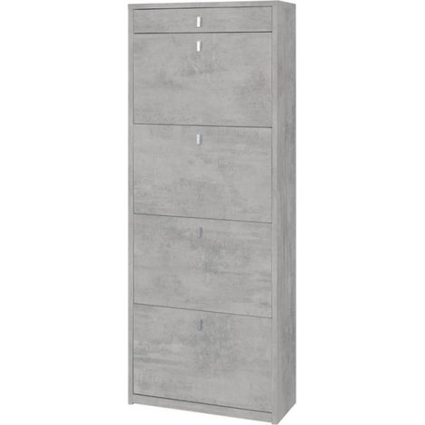 Schuhschrank mit vier Türen und einer oberen Schublade Beton Cemento 63x29x H164 cm