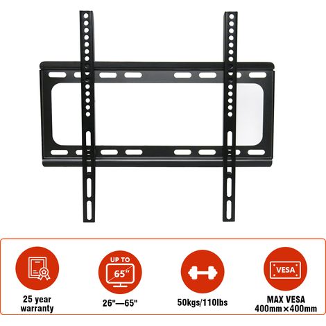 26"-65" Fixed TV Wall Bracket For LED LCD Plasma & Curved Screens - VESA 400x400mm (1/5)