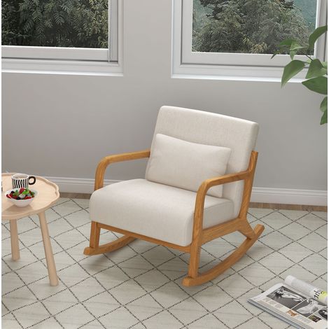 Fauteuil à bascule rembourré avec accoudoirs, 64,5 x 92 x 81,5 cm, beige clair HAVRYA (1/5)