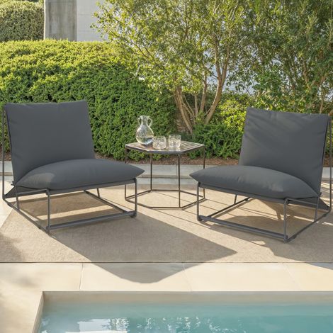 Lote de 2 sillones de jardín NAPOLI gris con cojines gris antracita