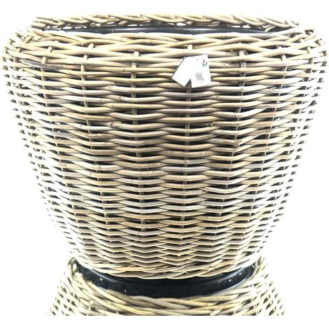 VAN DER LEEDEN DRYPOT® Rattan Pflanzgefäß Grau ca. Ø 80 cm - Sylter Körbe