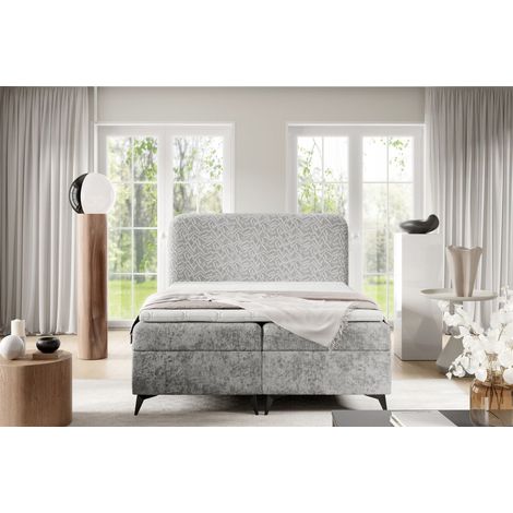 Boxspringbett Schlafzimmerbett TRIANA 200x220cm Stoff Trenza Hellgrau