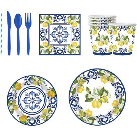 Ensemble de vaisselle jetable avec assiettes, gobelets, serviettes, pailles, fourchettes et cuillères en papier pour baby shower, mariage, Noël (multicolore)
