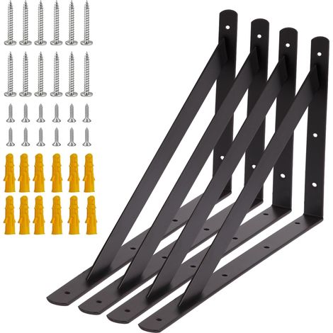 Lot de 4 supports d'étagère robustes de 500 x 300 mm avec triangle de 90 degrés, vis de montage incluses, adaptés pour mur en béton, plaques de plâtre, etc (1/5)