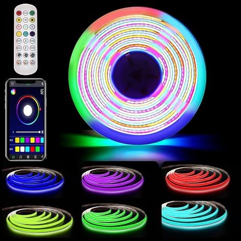 RGB IC Ruban LED COB, Bande LED Intelligente avec Synchronisation Musique, Couleur Dynamique, Changement Couleur Segmenté, Contrôle par Application et télécommande, Ruban LED pour Chambre, 3m (1/5)