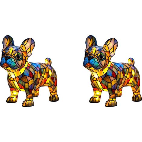 2X Lampes pour Chiens, en Résine et Vitrail, Veilleuse de Table (1/5)