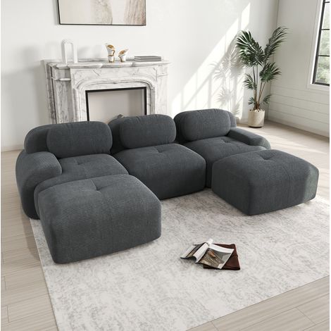 Sofá modular esquinero de corduroy gris sin montaje OKMYHOME (1/5)