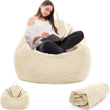 Pouf pour enfants et adultes - 100 x 120 cm - Pour adultes - Grand pouf de jeu XL - Housse uniquement - Pas de rembourrage - Pour l'intérieur et l'extérieur - Décoration de salon - Beige (1/5)