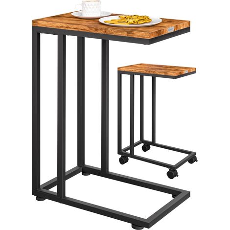 CASARIA® Side Table Coffee with Castors Metal MDF Wooden Look Bed Night Stand Care Black (1/5)