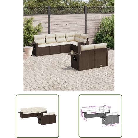 The Living Store 7-tlg. Garten-Sofagarnitur mit Kissen Braun Poly Rattan - Gartenmöbel - PE-Rattan Möbel - Rattan Sofas - Outdoor Furniture - Lounge Set (1/3)