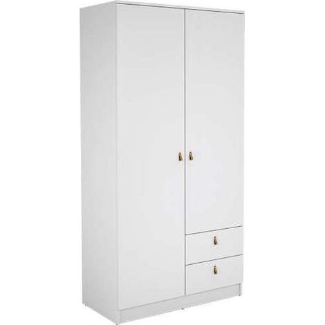 Armario 2 puertas abatibles 2 cajones acabado blanco poro, 200cm(alto) 100cm(ancho) 51.6cm(fondo)
