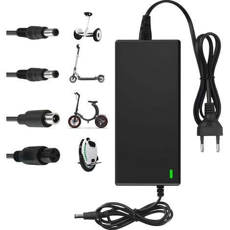 Chargeur Trotinette Electrique, 42V 2A Chargeur Universel pour Toutes Les Batteries Lithium de 36V, Chargeur Hoverboard avec 4 Connecteurs, Compatible avec et d'autres (1/5)