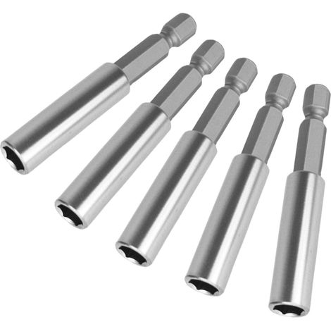 Lot de 5 porte-embouts magnétiques en acier inoxydable 60 mm pour embouts de tournevis, extension d'embout 1/4", porte-embout magnétique (1/5)