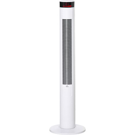 Ventilateur à Colonne avec 3 Vitesses et 4 Modes, Minuterie de 12h, Panneau LED et Télécommande, Blanc (1/5)
