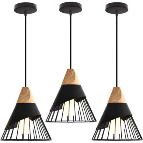 3PCS Lampe À Suspension Rétro Suspension Luminaire E27 En Forme De Cage En Métal Suspension Lustre Vintage Plafonnier D'Intérieur Noir (1/5)