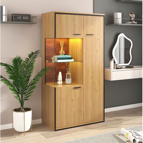 Armario vitrina alto LED cristal para salón natural HAVRYA (1/5)