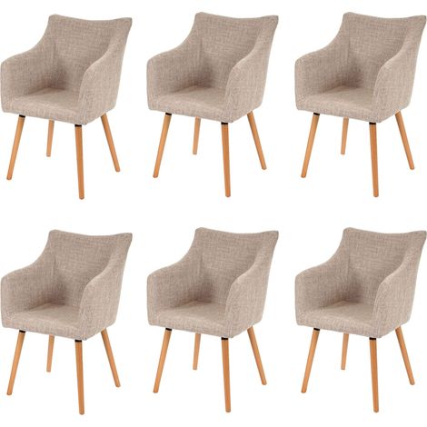 Serie Malmoe set 6x sedie sala da pranzo T382 tessuto legno massiccio beige