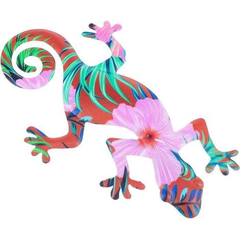 Zeitgenössische Wanddekoration – Bunter Metallgecko – 22x13 cm – Für Innen und Außen (1/4)