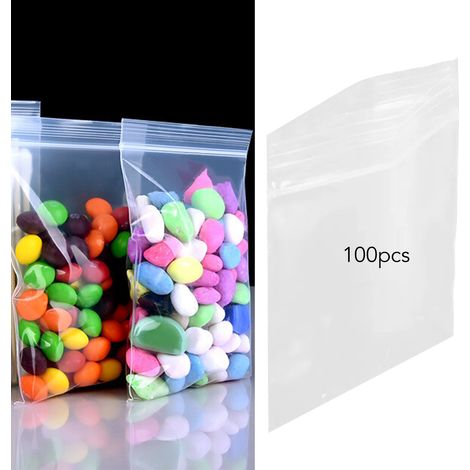 100 Stück Snack-Aufbewahrungsbeutel, durchsichtig, auslaufsicher, dickwandig, mit Reißverschluss, aus Polyethylen, für den Hausgebrauch (1/5)