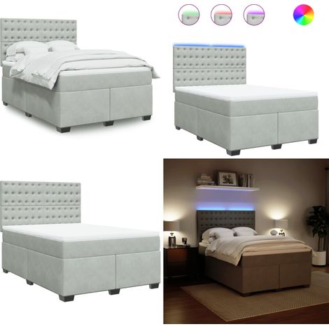 Boxspringbett mit Matratze Hellgrau 140x200 cm Samt - Boxspringbett - Doppelbett - Samtbett - Led Beleuchtung - Höhenverstellbares Kopfteil - Home & Living (1/5)