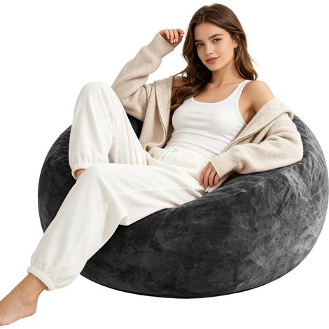 Sillón puff 100x100x50 cm de espuma gris oscuro, compacto para salón FloraGrace (1/5)