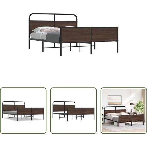 vidaXL Sommier à lattes - Cadre de lit en métal sans matelas chêne marron 150x200 cm (1/5)