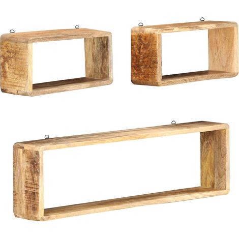 Ensemble d'étagère cube 3 pcs bois solide de manguier