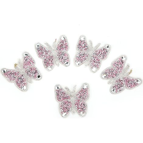 5 pièces Patchs Strass Broderie Autocollant Thermo Adhésif Décor Rose (1/5)
