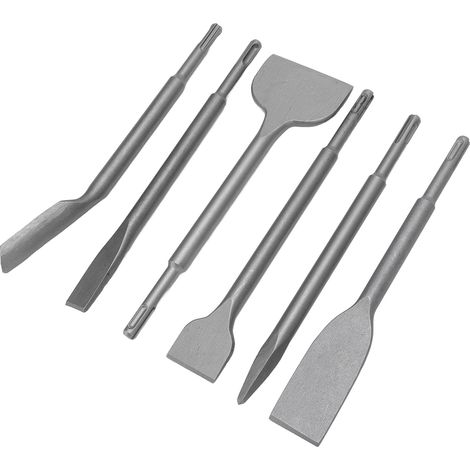 Jeu de 6 burins en acier allié 40CR, tige ronde, pointe plate, pour marteau électrique, décapage et gravure, outils robustes (1/5)
