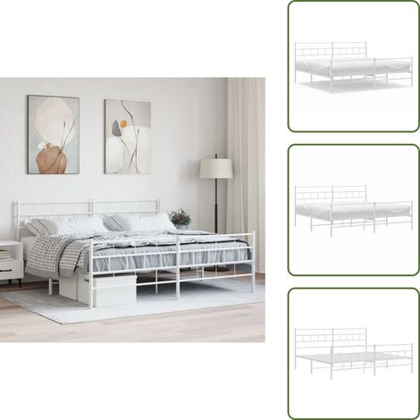 The Living Store Bettgestell mit Kopf- und Fußteil Metall Weiß 200x200 cm - Bettgestell - Metallbett - Doppelbett - Weißes Bett - Boxspringbetten (1/5)